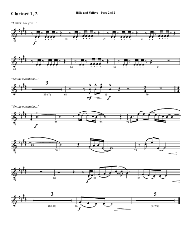 Hills And Valleys (Choral Anthem SATB) Clarinet 1/2 (Word Music Choral / Arr. Cliff Duren)