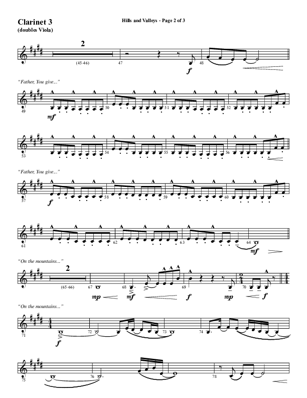 Hills And Valleys (Choral Anthem SATB) Clarinet 3 (Word Music Choral / Arr. Cliff Duren)
