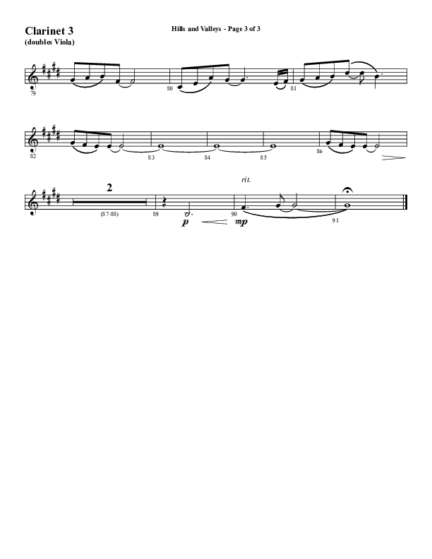 Hills And Valleys (Choral Anthem SATB) Clarinet 3 (Word Music Choral / Arr. Cliff Duren)
