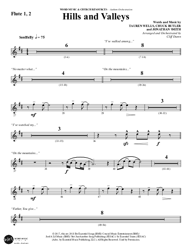 Hills And Valleys (Choral Anthem SATB) Flute 1/2 (Word Music Choral / Arr. Cliff Duren)