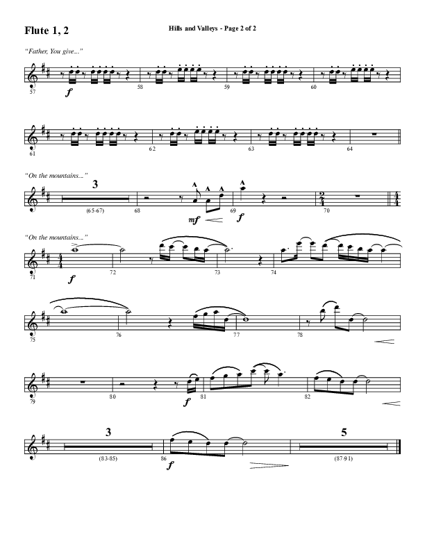 Hills And Valleys (Choral Anthem SATB) Flute 1/2 (Word Music Choral / Arr. Cliff Duren)