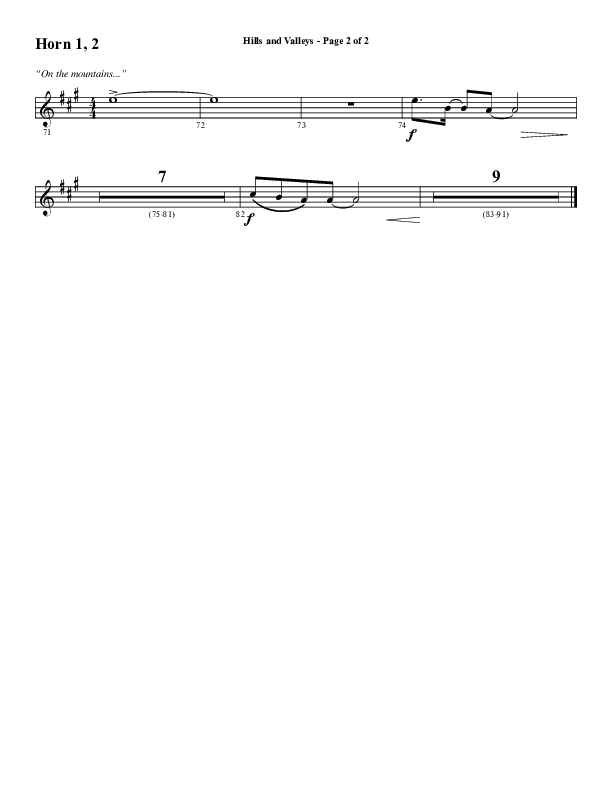 Hills And Valleys (Choral Anthem SATB) French Horn 1/2 (Word Music Choral / Arr. Cliff Duren)