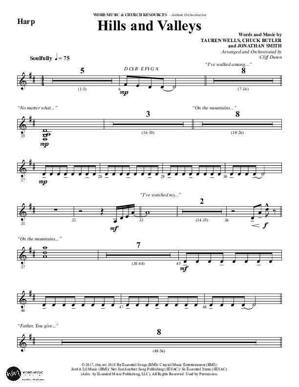 Hills And Valleys (Choral Anthem SATB) Harp (Word Music Choral / Arr. Cliff Duren)