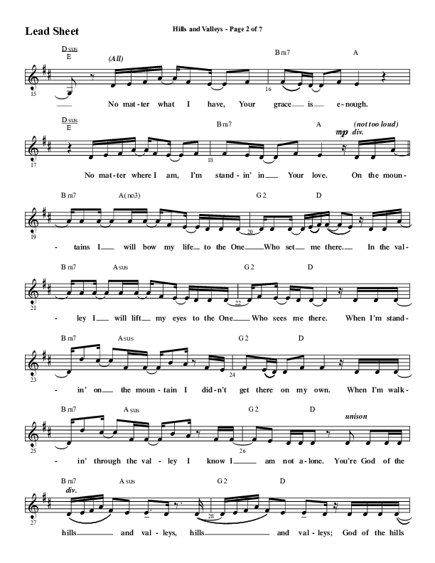 Hills And Valleys (Choral Anthem SATB) Lead Sheet (Melody) (Word Music Choral / Arr. Cliff Duren)