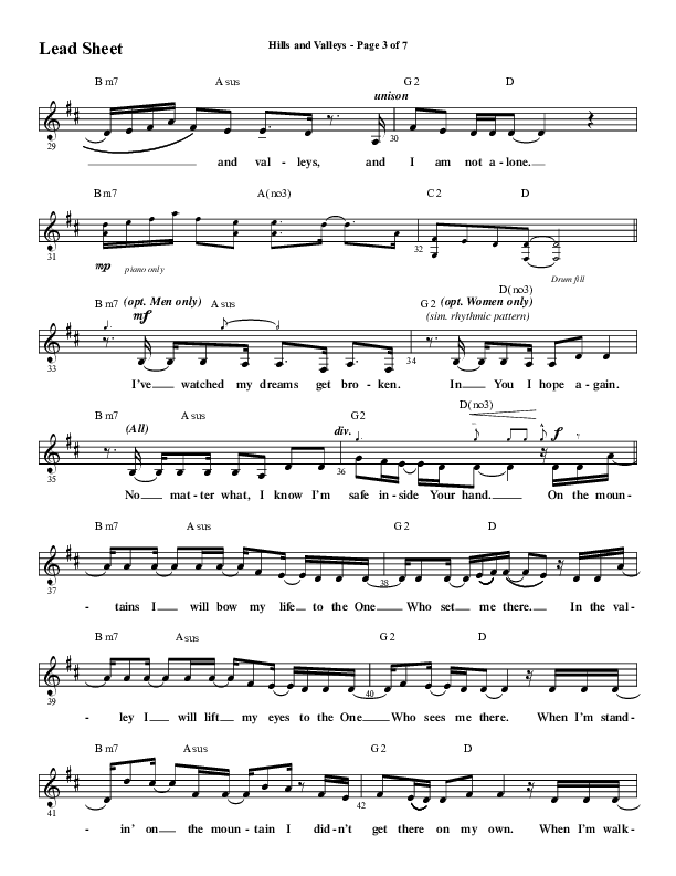 Hills And Valleys (Choral Anthem SATB) Lead Sheet (Melody) (Word Music Choral / Arr. Cliff Duren)