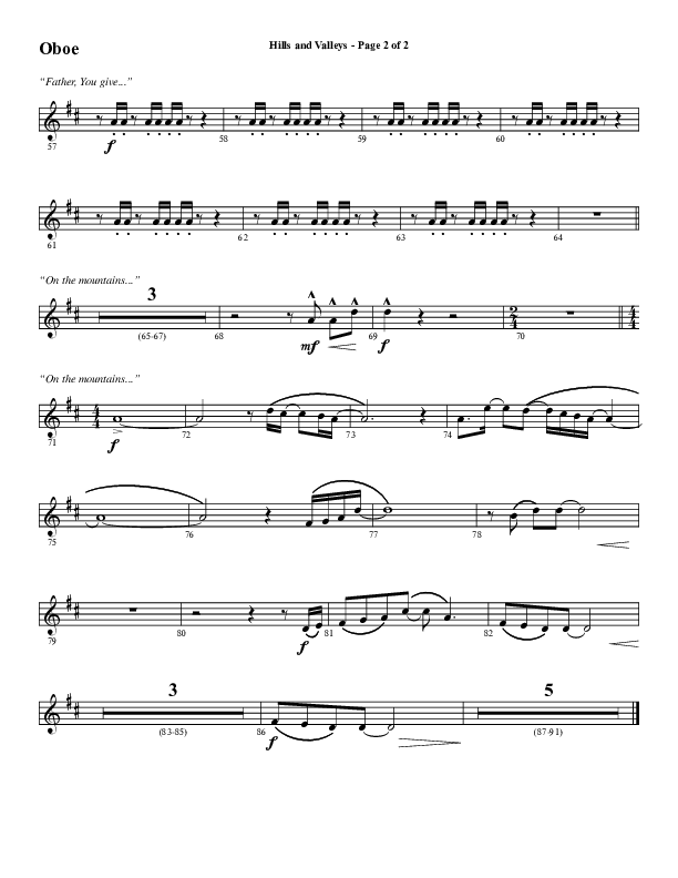 Hills And Valleys (Choral Anthem SATB) Oboe (Word Music Choral / Arr. Cliff Duren)