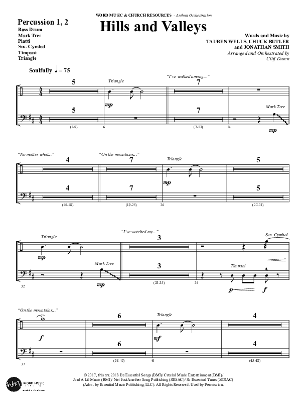 Hills And Valleys (Choral Anthem SATB) Percussion 1/2 (Word Music Choral / Arr. Cliff Duren)