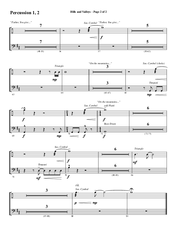 Hills And Valleys (Choral Anthem SATB) Percussion 1/2 (Word Music Choral / Arr. Cliff Duren)