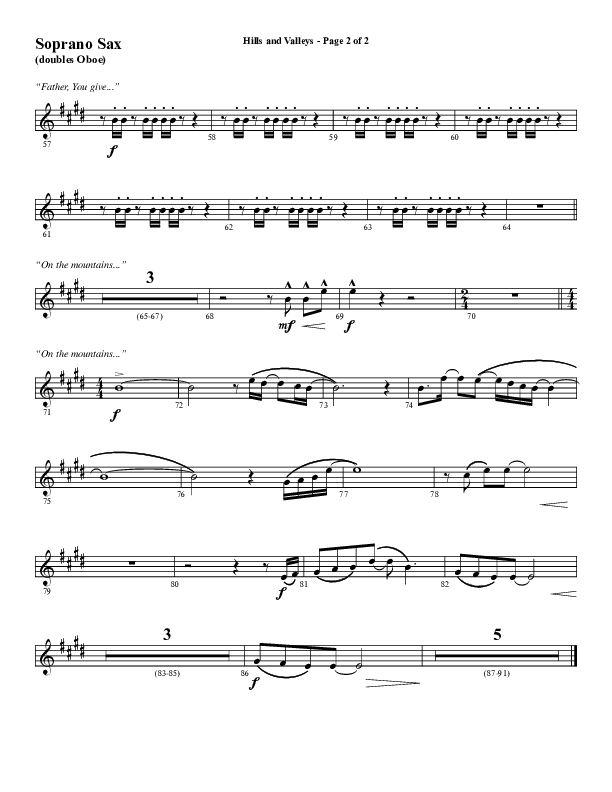 Hills And Valleys (Choral Anthem SATB) Soprano Sax (Word Music Choral / Arr. Cliff Duren)
