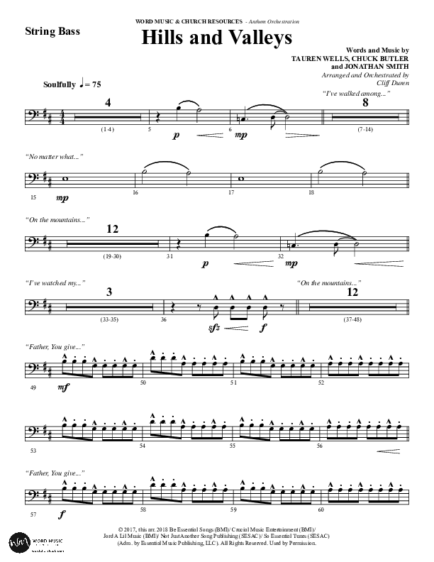 Hills And Valleys (Choral Anthem SATB) String Bass (Word Music Choral / Arr. Cliff Duren)