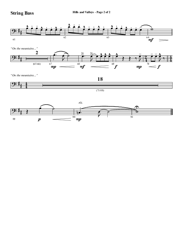Hills And Valleys (Choral Anthem SATB) String Bass (Word Music Choral / Arr. Cliff Duren)