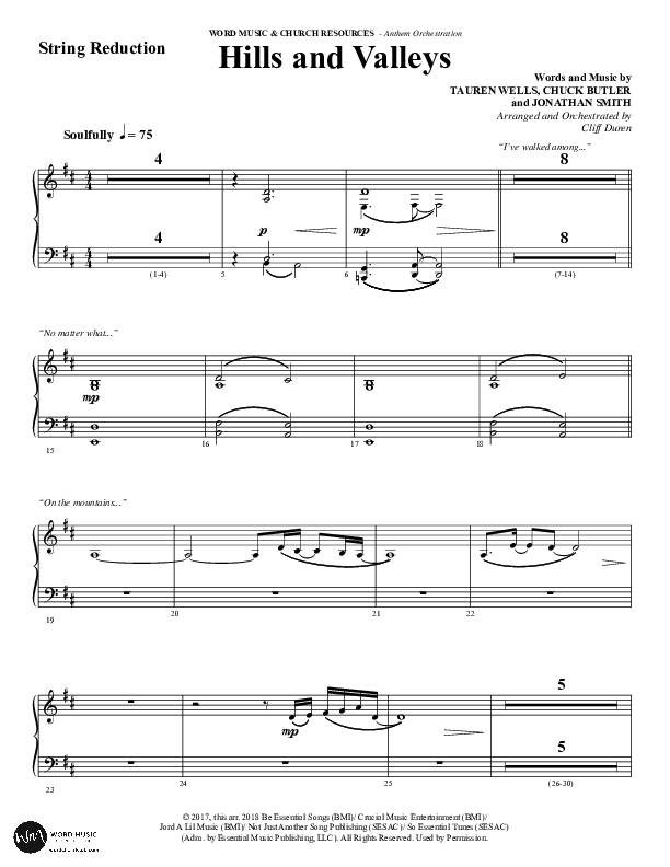 Hills And Valleys (Choral Anthem SATB) String Reduction (Word Music Choral / Arr. Cliff Duren)
