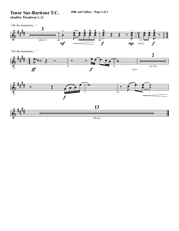 Hills And Valleys (Choral Anthem SATB) Tenor Sax/Baritone T.C. (Word Music Choral / Arr. Cliff Duren)