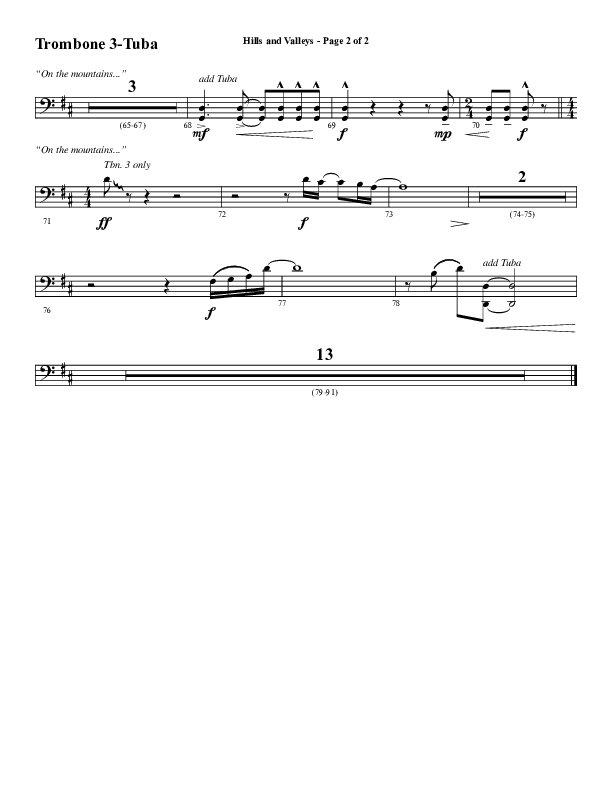 Hills And Valleys (Choral Anthem SATB) Trombone 3/Tuba (Word Music Choral / Arr. Cliff Duren)