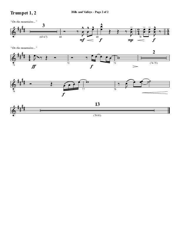 Hills And Valleys (Choral Anthem SATB) Trumpet 1,2 (Word Music Choral / Arr. Cliff Duren)