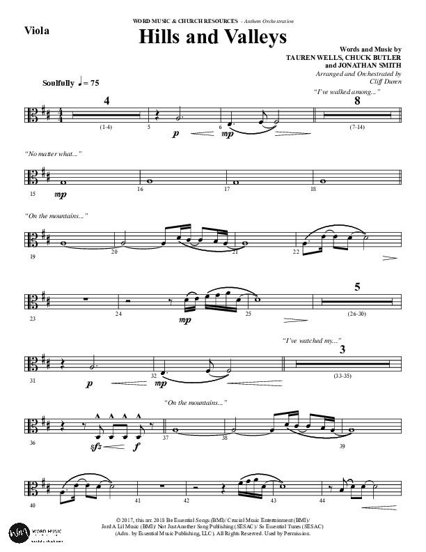 Hills And Valleys (Choral Anthem SATB) Viola (Word Music Choral / Arr. Cliff Duren)
