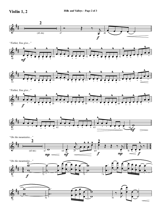 Hills And Valleys (Choral Anthem SATB) Violin 1/2 (Word Music Choral / Arr. Cliff Duren)
