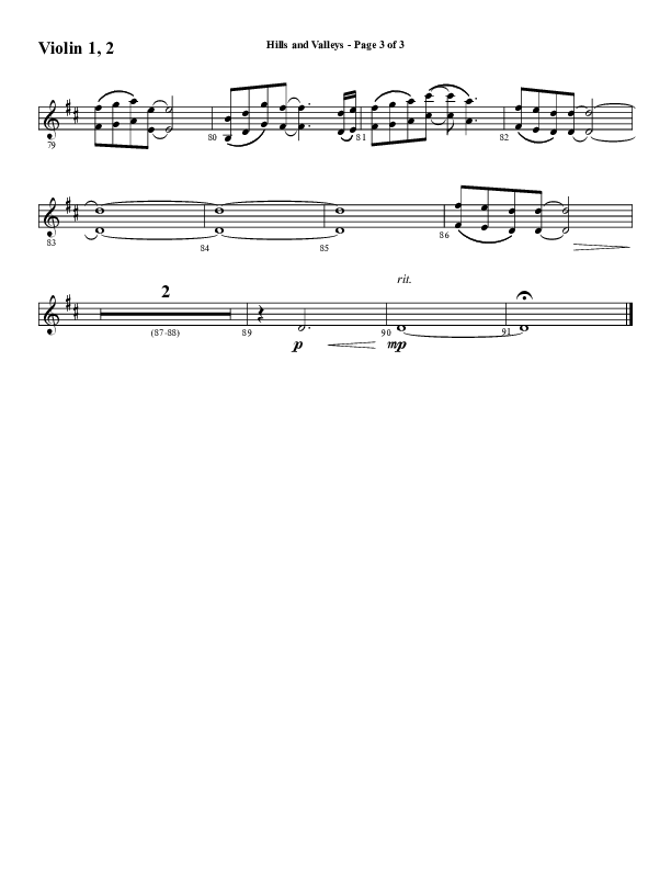 Hills And Valleys (Choral Anthem SATB) Violin 1/2 (Word Music Choral / Arr. Cliff Duren)