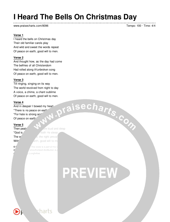 I Heard The Bells On Christmas Day Lyrics (Traditional Hymn)