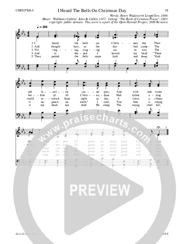 I Heard The Bells On Christmas Day Hymn Sheet (SATB) (Traditional Hymn)