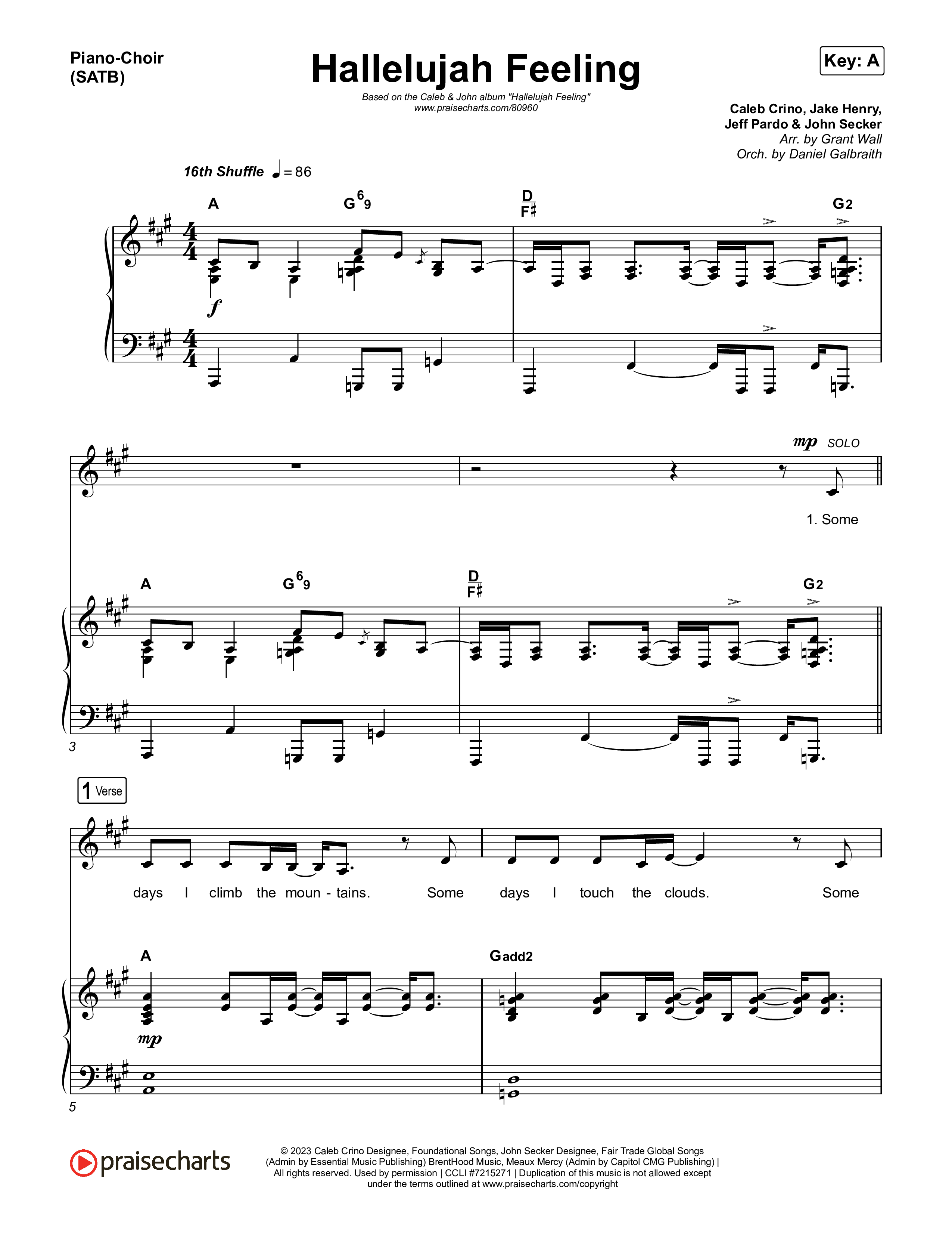 Hallelujah Feeling Piano/Vocal (SATB) (Caleb & John)