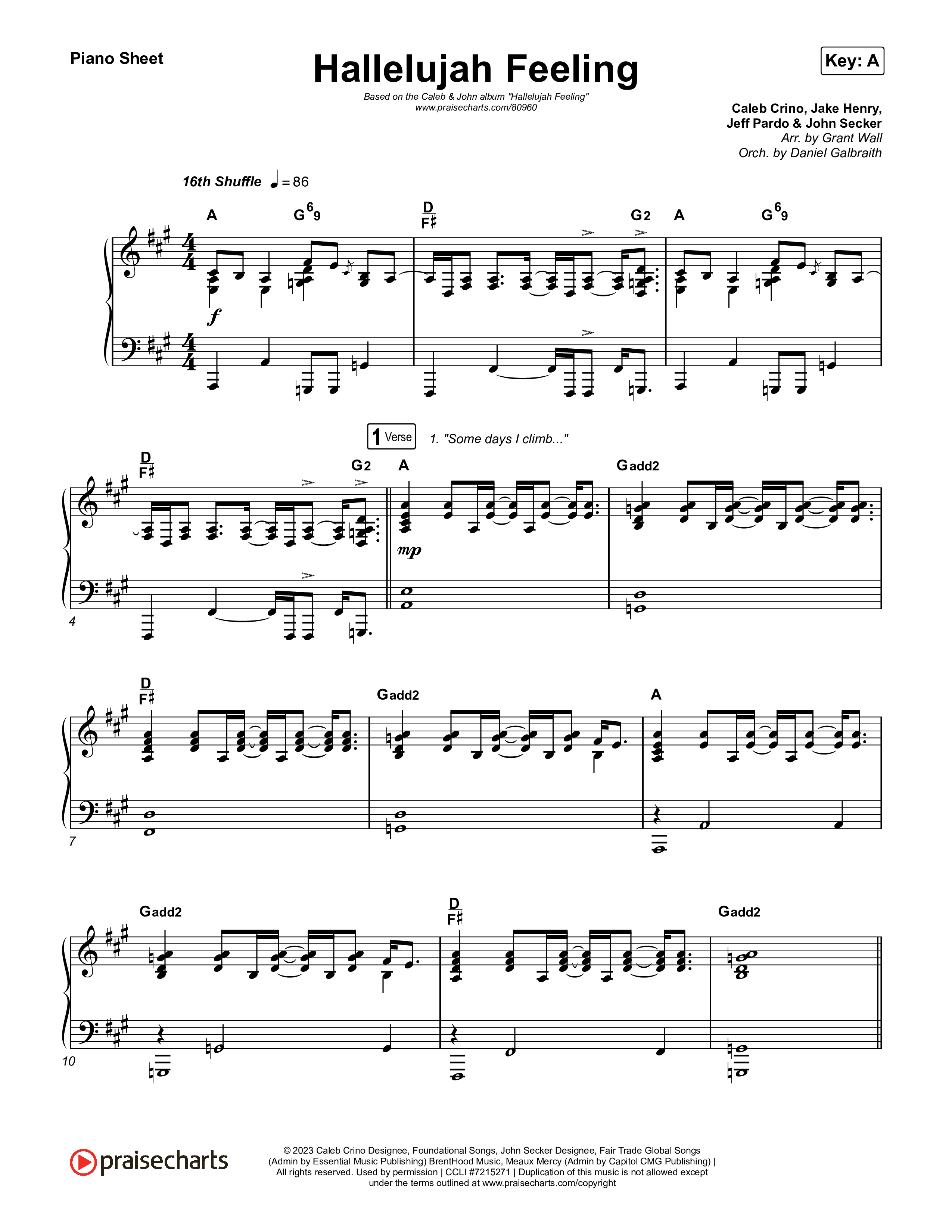 Hallelujah Feeling Piano Sheet (Caleb & John)