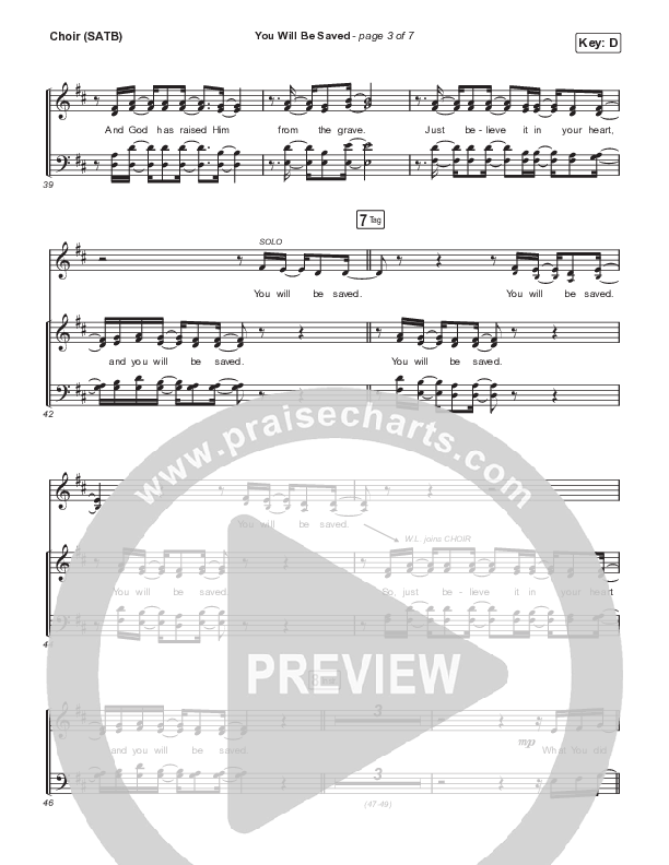 You Will Be Saved Choir Sheet (SATB) (ELEVATION RHYTHM)