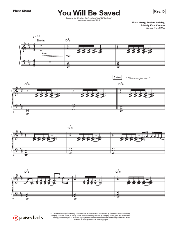 You Will Be Saved Piano Sheet (ELEVATION RHYTHM)