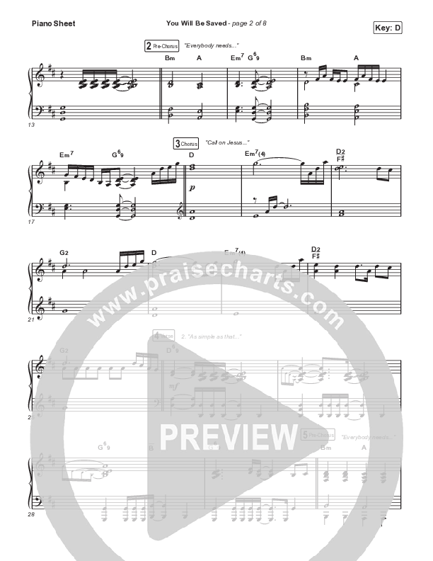 You Will Be Saved Piano Sheet (ELEVATION RHYTHM)