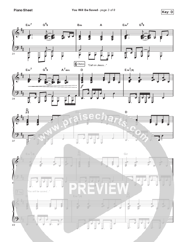 You Will Be Saved Piano Sheet (ELEVATION RHYTHM)