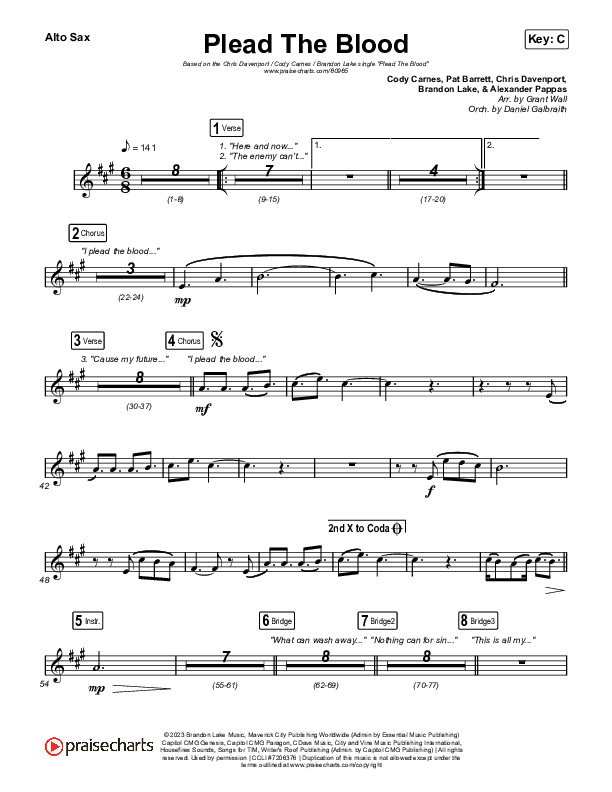 Plead The Blood Alto Sax (Chris Davenport / Cody Carnes / Brandon Lake)