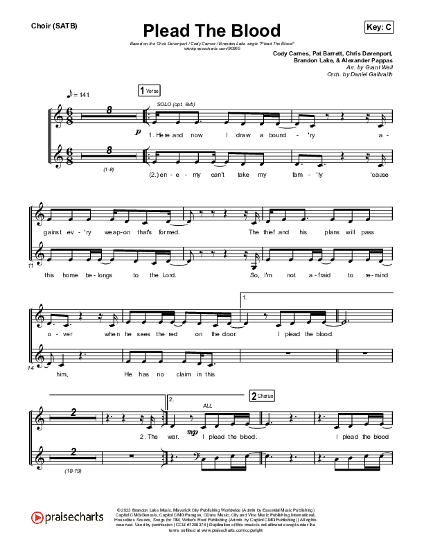 Plead The Blood Choir Sheet (SATB) (Chris Davenport / Cody Carnes / Brandon Lake)