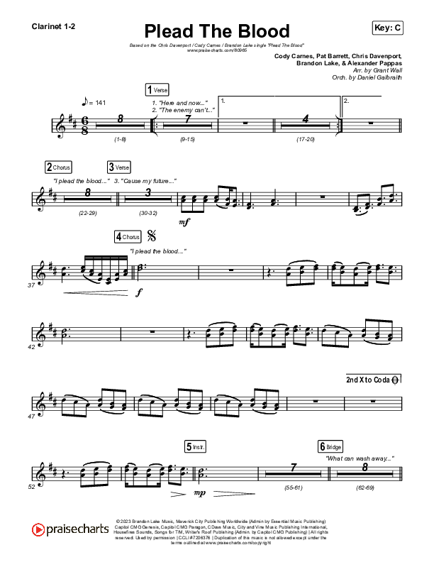 Plead The Blood Clarinet 1,2 (Chris Davenport / Cody Carnes / Brandon Lake)