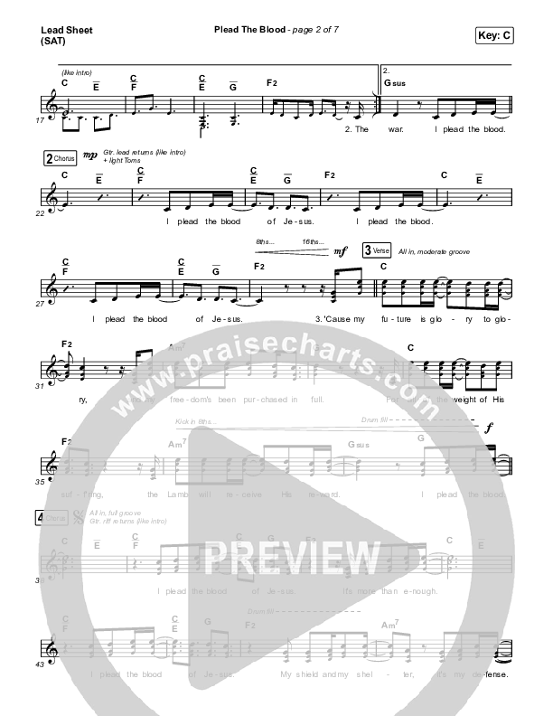 Plead The Blood Lead Sheet (SAT) (Chris Davenport / Cody Carnes / Brandon Lake)