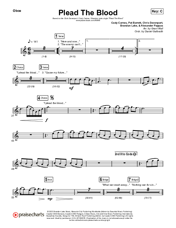 Plead The Blood Oboe (Chris Davenport / Cody Carnes / Brandon Lake)