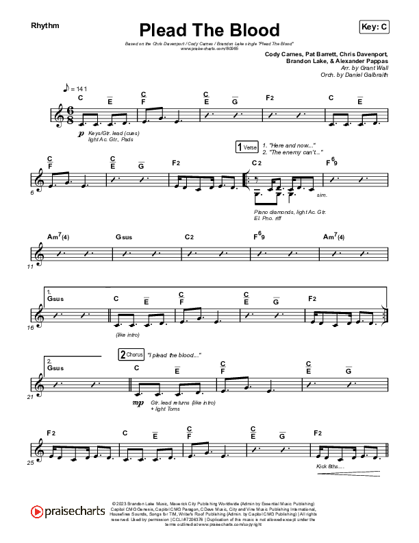 Plead The Blood Rhythm Chart (Chris Davenport / Cody Carnes / Brandon Lake)