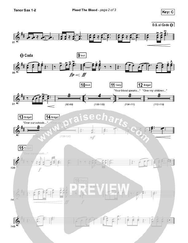 Plead The Blood Tenor Sax 1,2 (Chris Davenport / Cody Carnes / Brandon Lake)