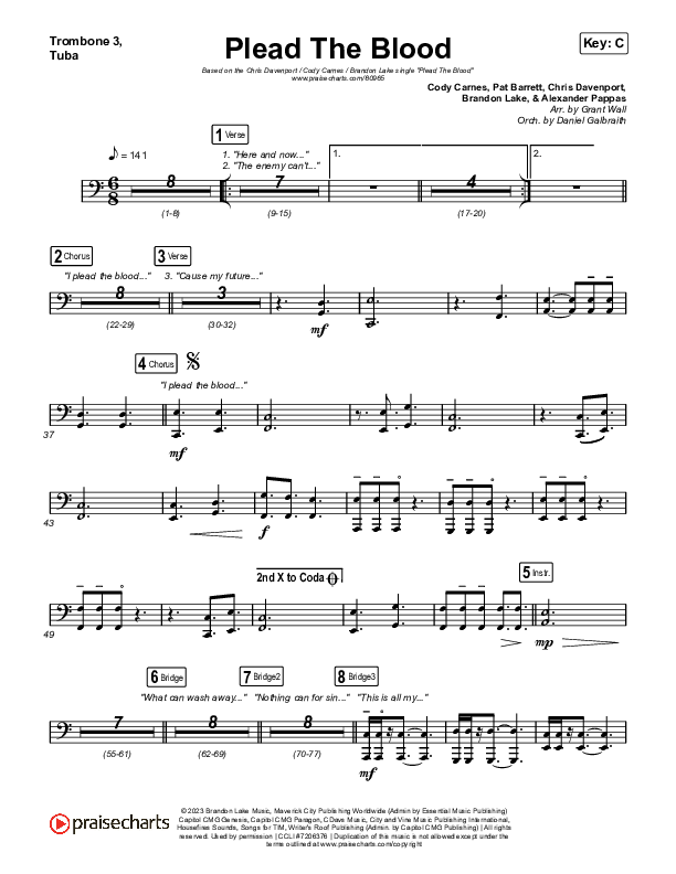 Plead The Blood Trombone 3/Tuba (Chris Davenport / Cody Carnes / Brandon Lake)