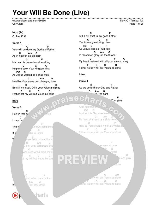 Your Will Be Done (Live) Chords & Lyrics (CityAlight)