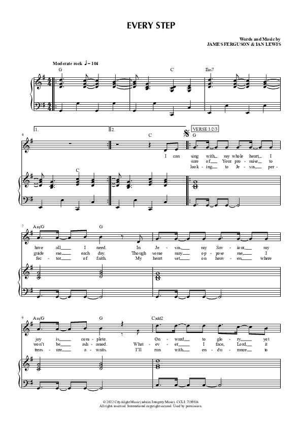 Every Step (Live) Piano/Melody (CityAlight)