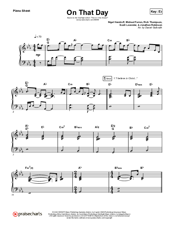 On That Day (Live) Piano Sheet (CityAlight)