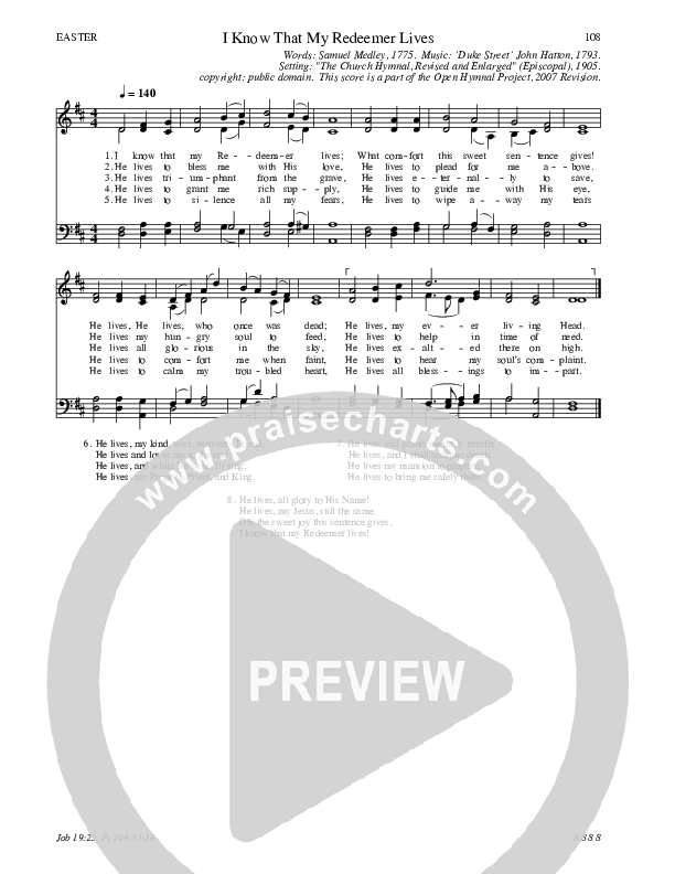 I Know That My Redeemer Lives Hymn Sheet (SATB) (Traditional Hymn)