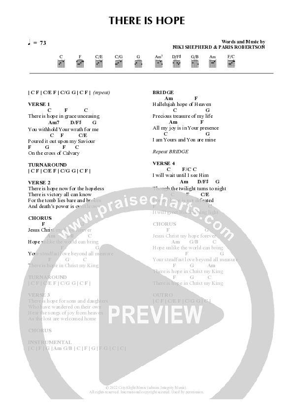 There Is Hope (Live) Chord Chart (CityAlight)