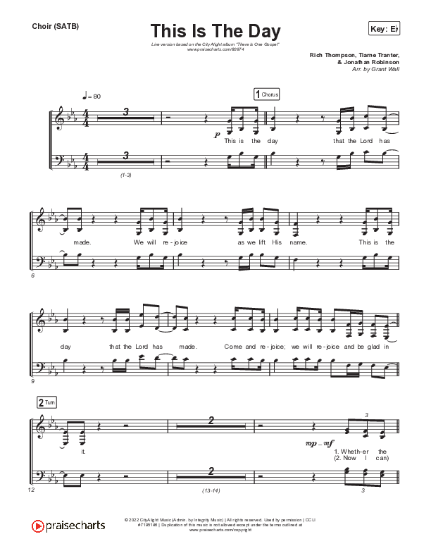 This Is The Day (Live) Choir Sheet (SATB) (CityAlight)