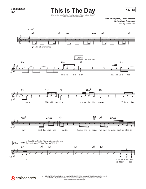 This Is The Day (Live) Lead Sheet (SAT) (CityAlight)