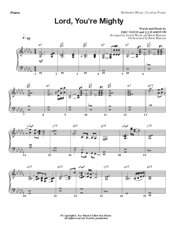 Lord You're Mighty (Live) Piano Sheet (Bethesda Music / Arr. Brent Brunson / Arr. Jerard Woods / Orch. Brent Brunson)