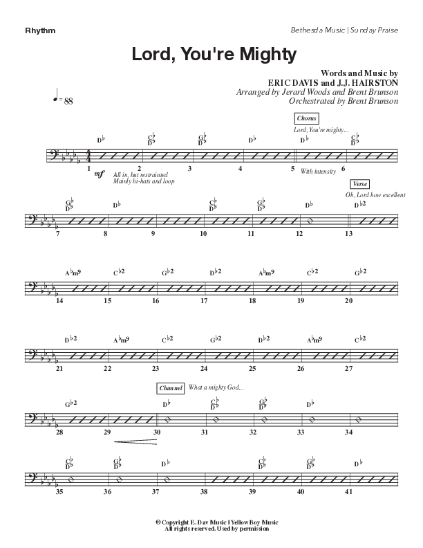 Lord You're Mighty (Live) Rhythm Chart (Bethesda Music / Arr. Brent Brunson / Arr. Jerard Woods / Orch. Brent Brunson)