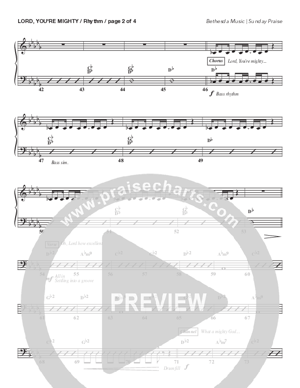 Lord You're Mighty (Live) Rhythm Chart (Bethesda Music / Arr. Brent Brunson / Arr. Jerard Woods / Orch. Brent Brunson)