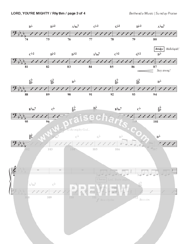 Lord You're Mighty (Live) Rhythm Chart (Bethesda Music / Arr. Brent Brunson / Arr. Jerard Woods / Orch. Brent Brunson)