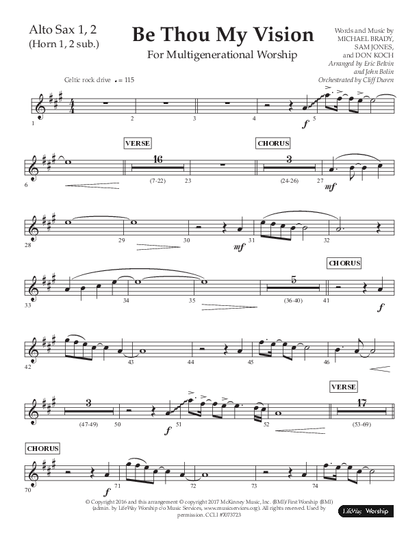Be Thou My Vision (Choral Anthem SATB) Alto Sax 1/2 (Lifeway Choral / Arr. Eric Belvin / Arr. John Bolin / Orch. Cliff Duren)